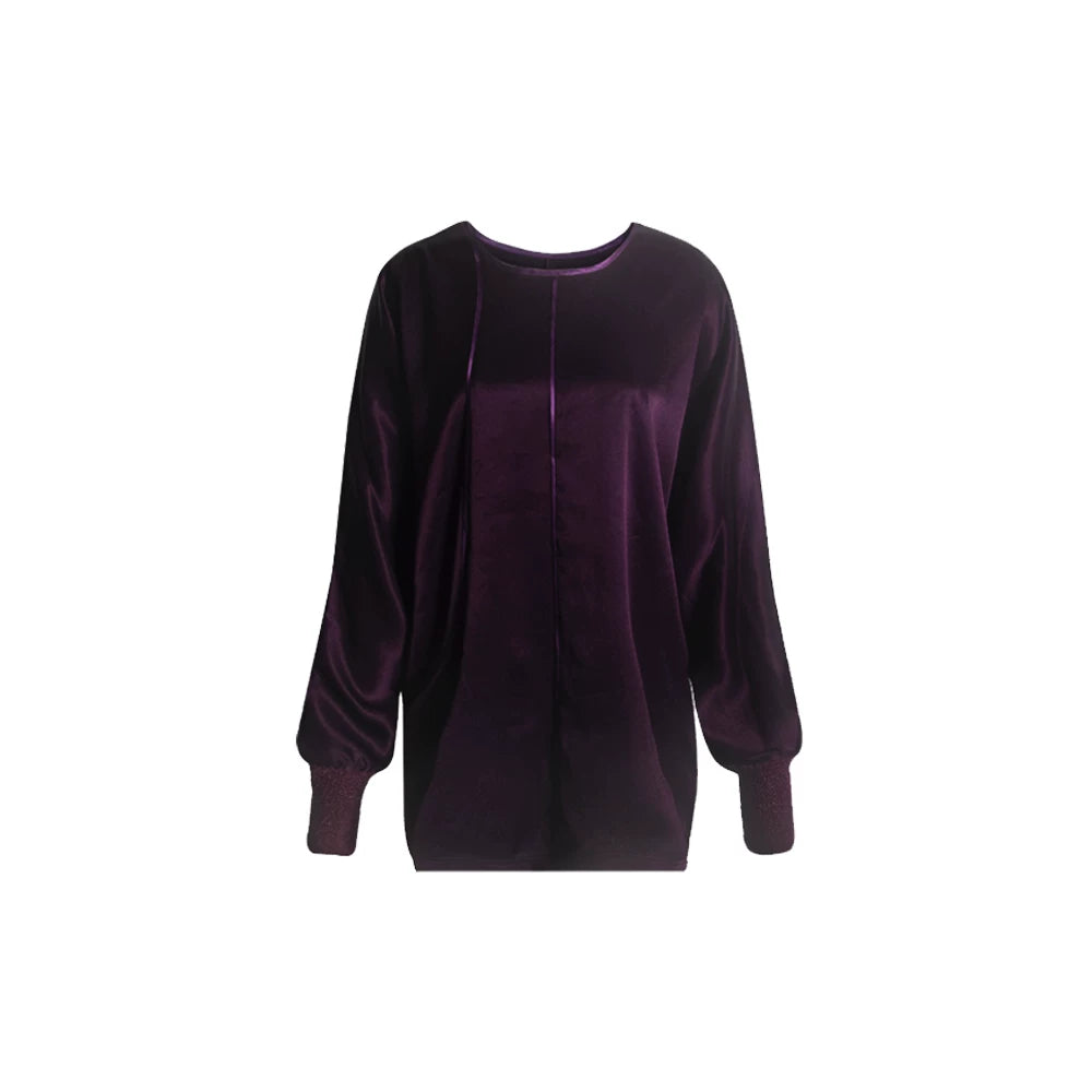 TUYUE Purple Acetate Satin Loose Silhouette Long-sleeved Top-ALANA