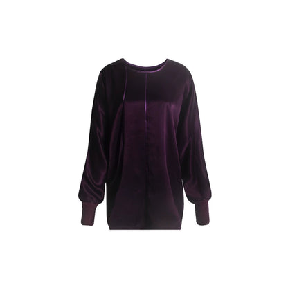 TUYUE Purple Acetate Satin Loose Silhouette Long-sleeved Top-ALANA