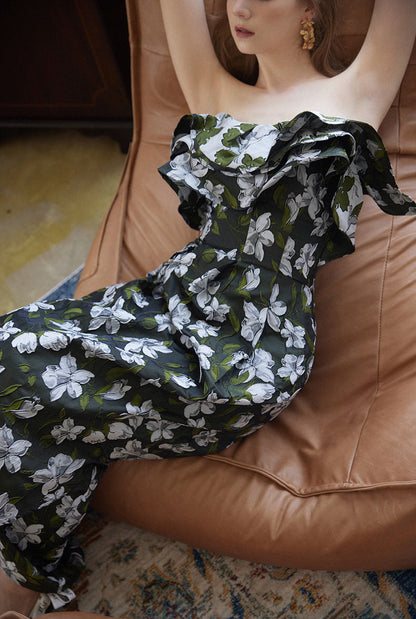 GOUDIN Long elegant floral sleeveless dress-TIM.