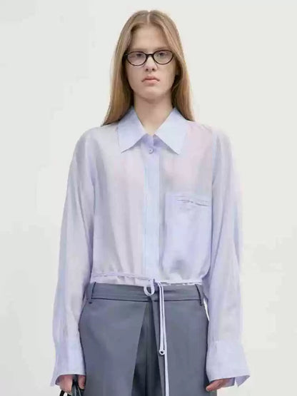 Nothing Written Sheer Korean Designer Niche Loose Shirt-QUINN.