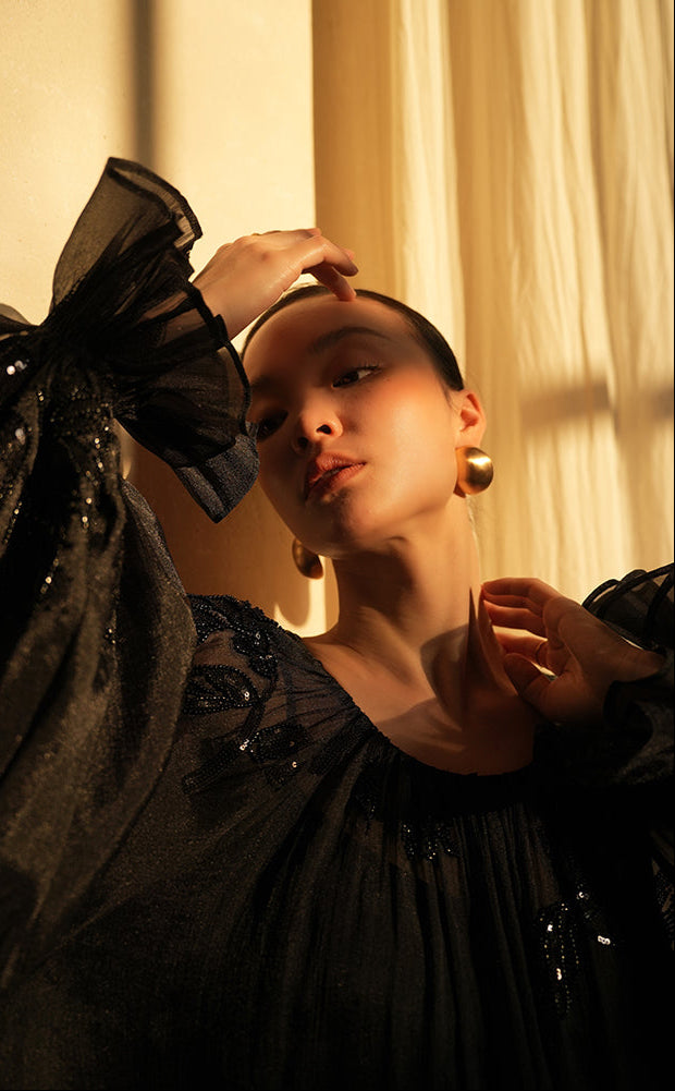 LE VENT&TES AILES Luxury Elegant High-End Hand-Beaded 3d black Dress - VERA