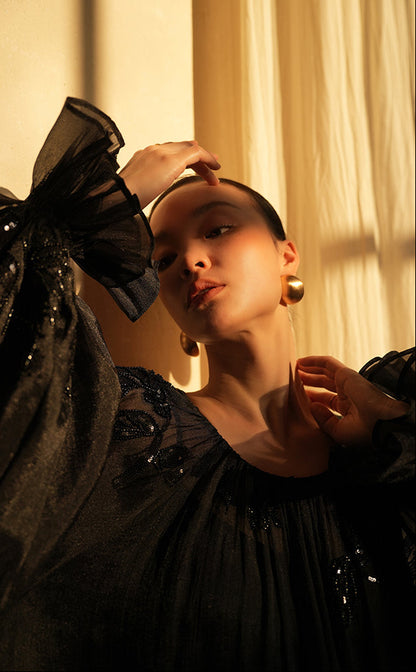 LE VENT&TES AILES Luxury Elegant High-End Hand-Beaded 3d black Dress - VERA