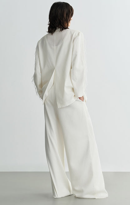 COMME MOI Lv Yan Designer Spring Women's Triacetate White Wide-leg Pants - VIVIAN.