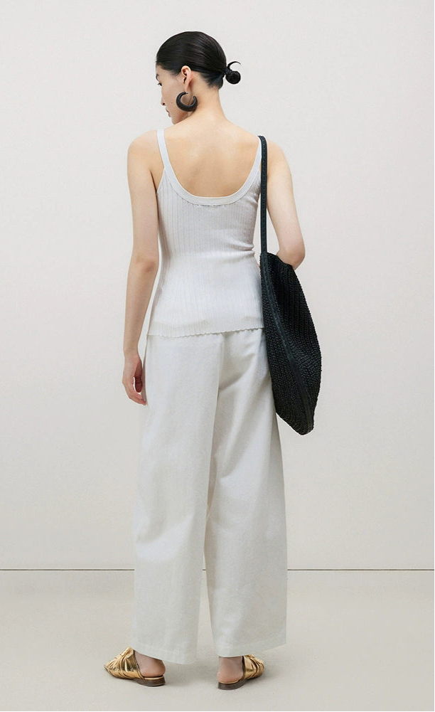 ZHUCHONGYUN summer white ribbed knit top-FIRO.