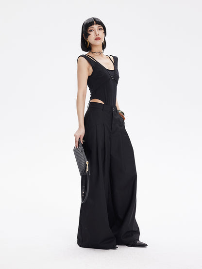 TINY IN Curved split wide-leg black trousers-SLUF