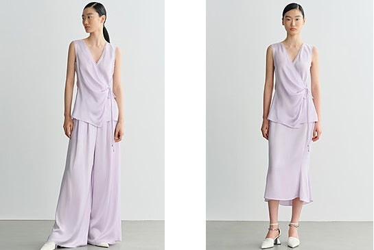 COMME MOI  purple V-neck lace double-sided satin vest top - SOFIA.