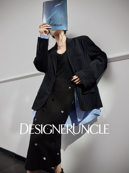 DGU "Deep World" dark blue loose blazer commuter versatile high-end top - Joseph.