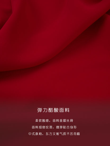 HECO acetate elegant red modified cheongsam dress women - leave.