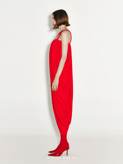ATELIER MISS LU Sling Strapping Draped Irregular Dress - ALEX