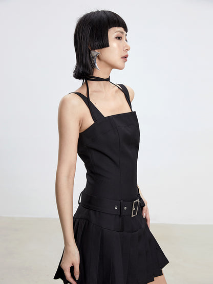 TINY IN women's summer pleated little black slip dress -PIPE