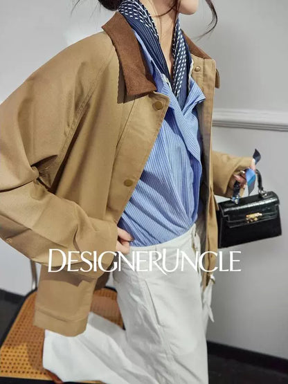 DGU| Dark brown retro light luxury niche design retro style top jacket - Stephania.