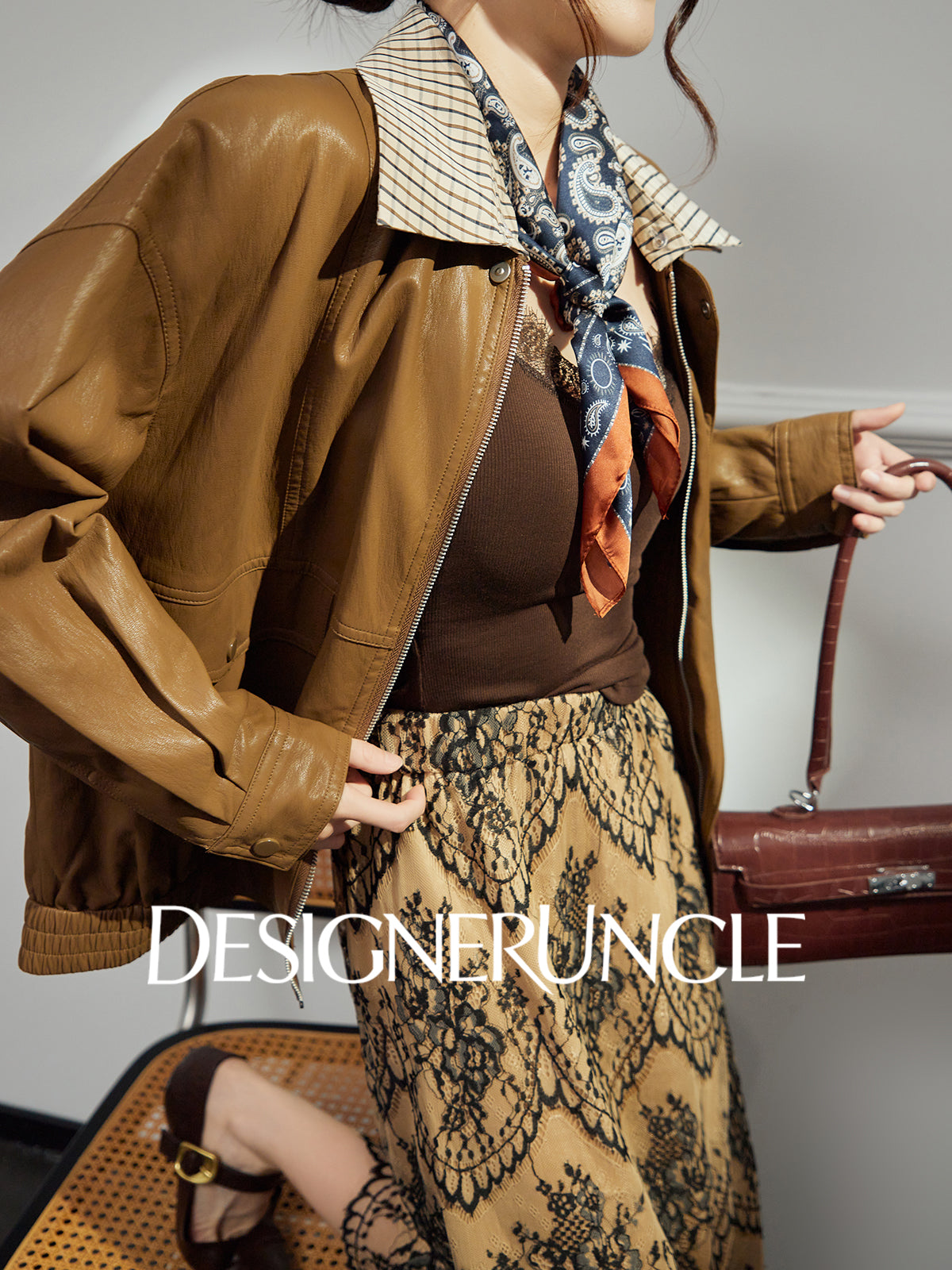 DGU|Brown leather retro loose high-end temperament fashion jacket  - Stephan.