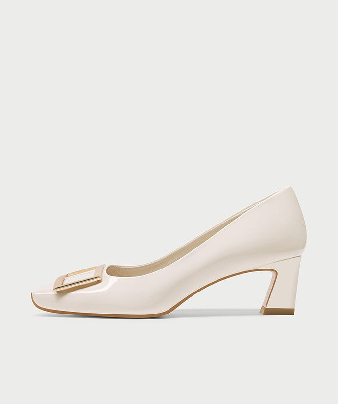 PJJUU thick metal square buckle high heels - VALLENT.