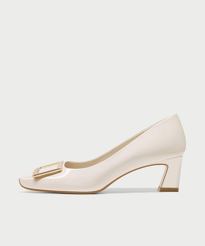 PJJUU thick metal square buckle high heels - VALLENT.