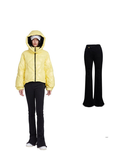 YES BY YESIR  autumn winter cream yellow hooded down jacket - Aluq