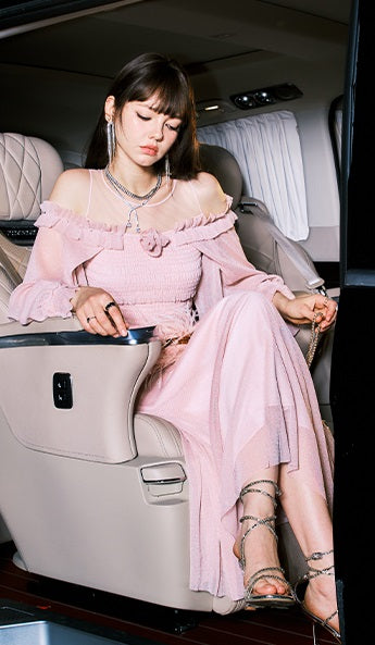CHICHY French Gentle Long Sleeve V-Neck Pink Dress-KANA