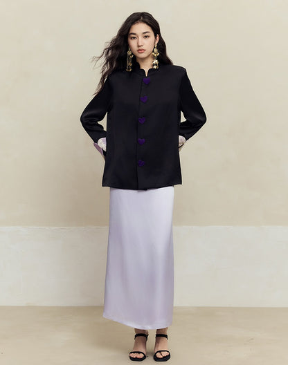 HECO High-waisted purple black white back slit skirt Hip Girl - spirit.