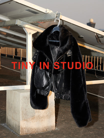 TINY IN fur short collar black coat-DANTE