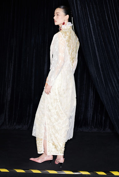 M essential Mackay designer label Jinghui embroidered lace-up trim collar - BABE.