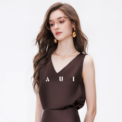 AUI Maillard coffee color high-end satin temperament high-waisted hip skirt - Gyeong.