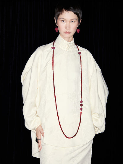 M essential Mackay designer cream collar silhouette shirt skirt - kans.