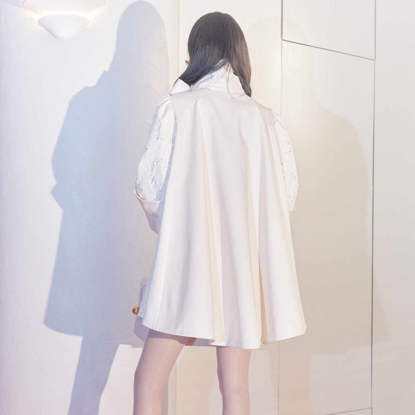 FAME Embroidered Long Coat, Loose A-Line Silhouette Top - HAKEEM