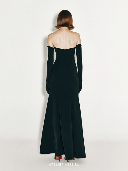 ATELIER MISS LU Flower Piece Design Bandeau Slit Mermaid Dress -  AKBAR.