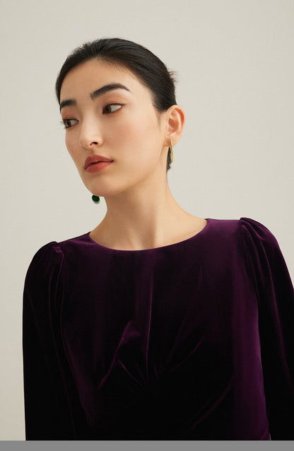 GOUDIN Evening Velvet Long Sleeve Dresses-NEVO.