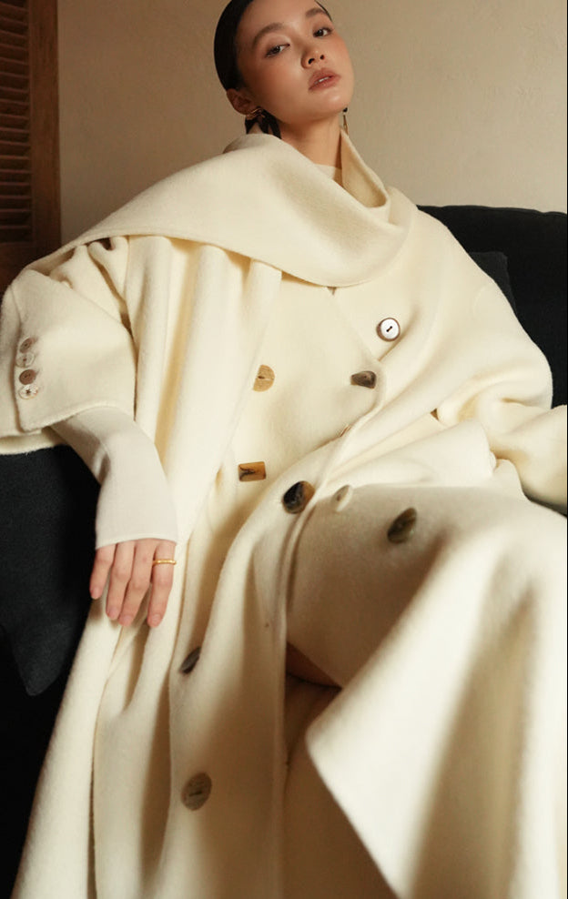 LE VENT&TES AILES Luxury winter camel hair tweed scarf jacket coat-ROSA.