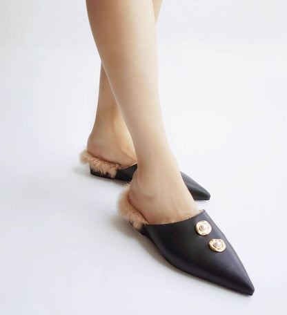 B-FEI black leather single shoe with metal buckle-MAI.