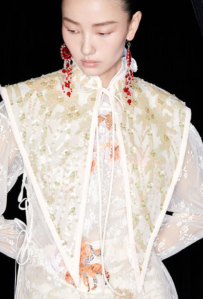 M essential Mackay designer label Jinghui embroidered lace-up trim collar - BABE.