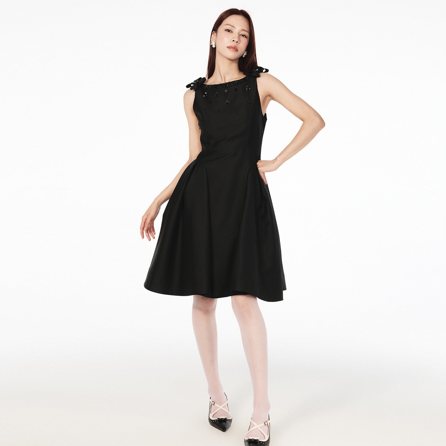 FAME bow beaded waist umbrella pendulum dress - SADIE