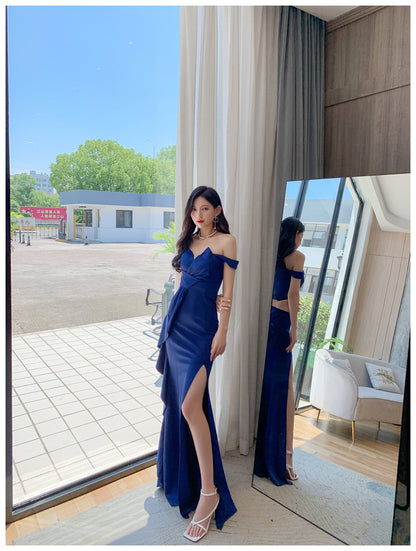 DOLLY Luxury Sleeveless Off Shoulder Tube Tob Long Irregular Slit Dinner Dress-KOKIE