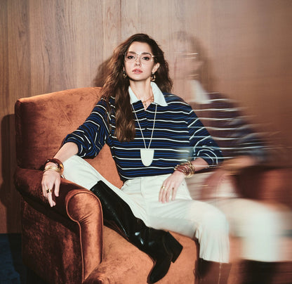 ANNASPEAK color loose striped knit long dress-MUA.