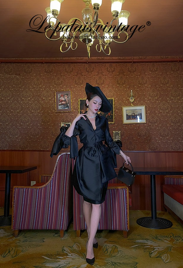 Le Palais Vintage Original Vintage Black Irregular Luxury High-waisted Pencil Skirt-GAL