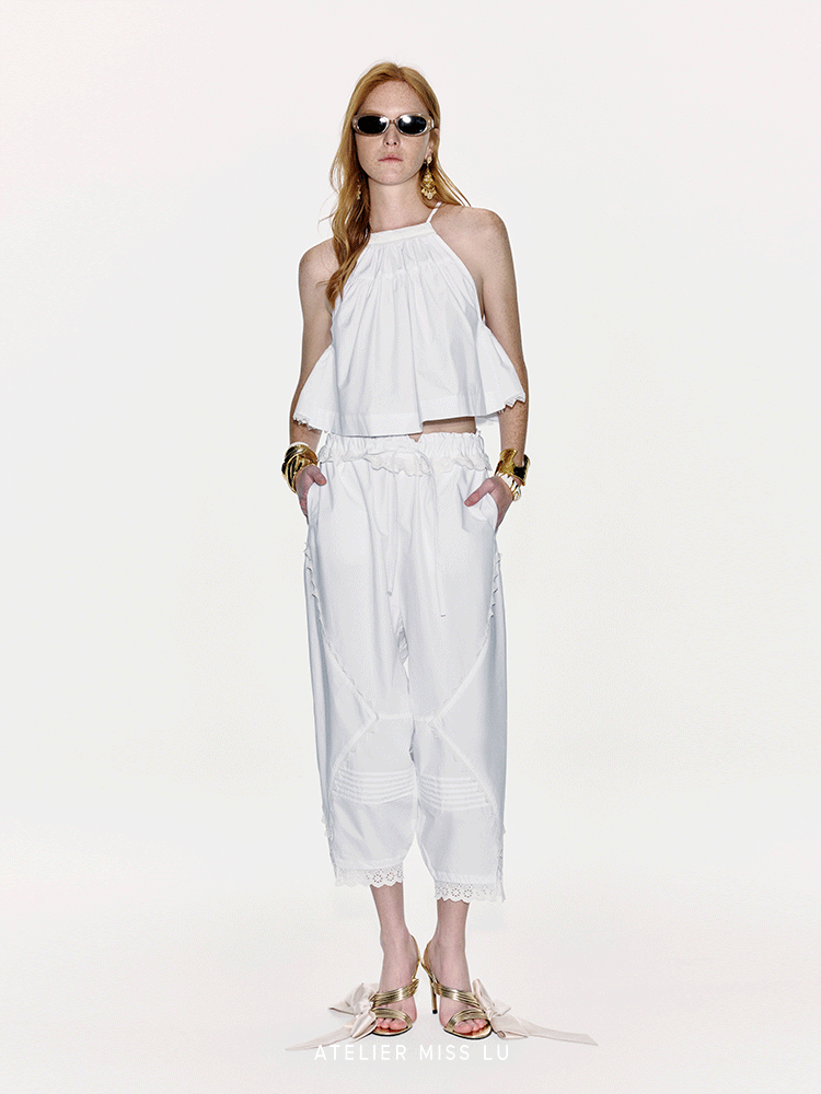 ATELIER MISS LU Lace Stitched Airy Tapered Pants - WONDER.