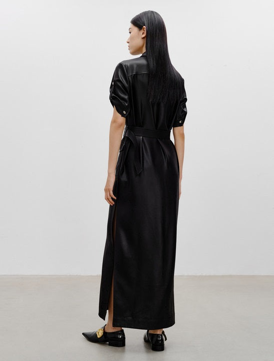 COMME MOI Lu Yan designer women's hunting straight side slit maxi skirt dress - LAYLA.