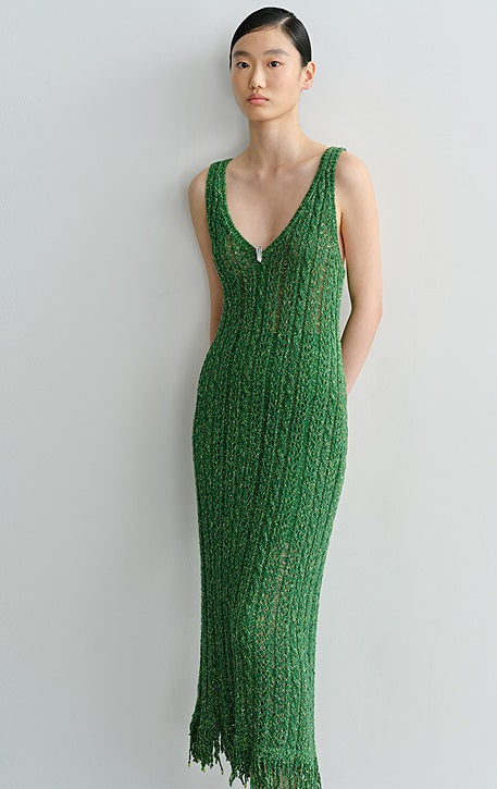 COMME MOI Lv Yan Designer Spring Women's V-Neck Sandwich Color Cutout Knit Dress - NATALIE.