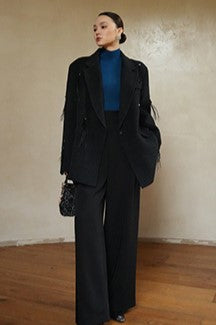 LE VENT&TES AILES luxury wool reversible ostrich feather blazer coat-MAVS.