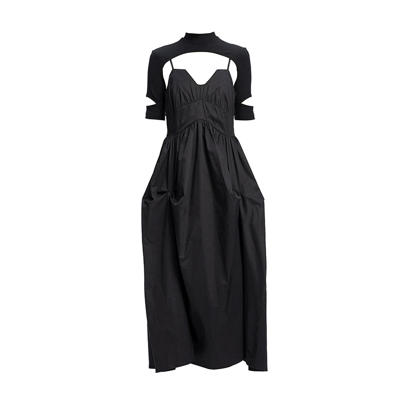 TINY IN black slip two-piece pleated long sexy Dress-PIA
