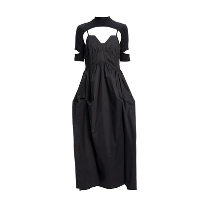 TINY IN black slip two-piece pleated long sexy Dress-PIA