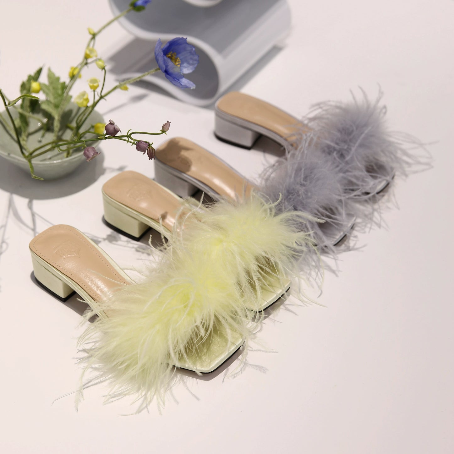 B-FEI Soft feather sandals Lace-up square heel -HANK.