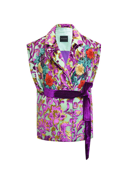 M essential Mackay luxury multi-color embroidered gilet vest top sequin green skirt - twelve