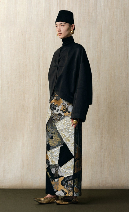 ZHUCHONGYU stitched jacquard straight long skirt--OTOSAKA.