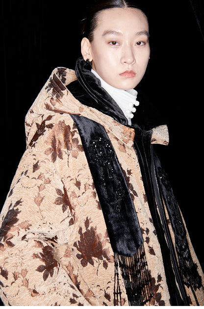 M essential Mackay drop-off jacquard crochet-embroidered hooded puffer jacket - all apere.