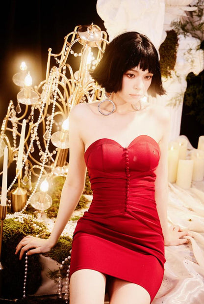 DOLLY Elegant Sleeveless Slim Fit Pleated Waist Hip Wrap Short Party Dress-DELIAH