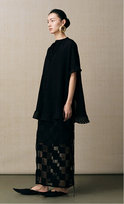 ZHUCHONGYUN summer new black spliced straight skirt--NAMIKAJE.