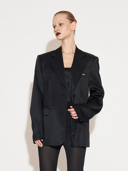 ANNAKIKI Black Acetate Hot Diamond Shoulder Padded Loose Blazer Jacket - HOSANA