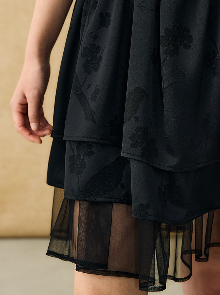 HECO Acetate Jacquard Midi Tiered Cap Sleeves Dress - HEART.