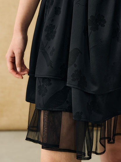 HECO Acetate Jacquard Midi Tiered Cap Sleeves Dress - HEART.